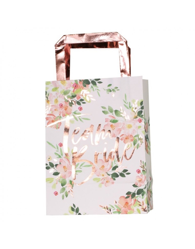 Τσάντες Δώρου "Rose Gold Foiled Floral Bride Bags" FH-211 (5 τεμάχια)