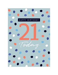 Ευχετήρια Κάρτα "Happy Birthday 21st" Dots On Blue Neon H470 Tracks Publishing