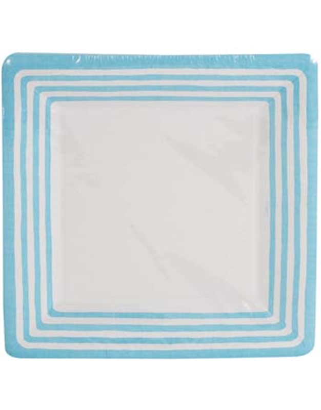 Σετ Πιάτων 8 Τεμαχίων για Φαγητό (Stripe Border Turquoise) 25.4 cm Caspari 
