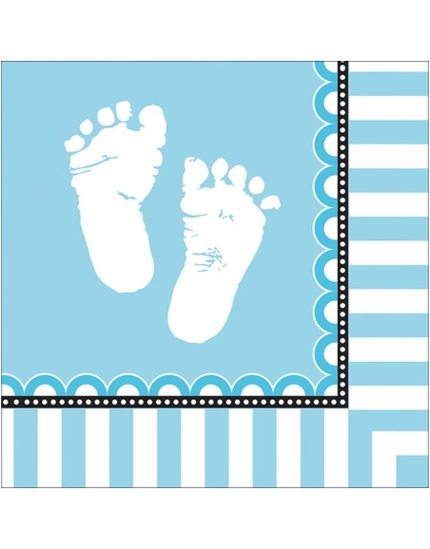 Xαρτοπετσέτες Μεγάλες "Sweet Baby Feet Blue" 33x33cm Creative Converting (16 τεμάχια)