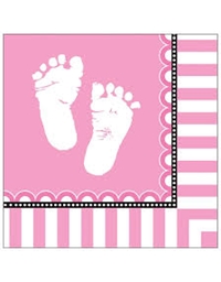Xαρτοπετσέτες Μεγάλες "Sweet Baby Feet Pink" 33x33cm Creative Converting (16 τεμάχια)