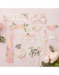 Bachelorette Bride Team Photobooth Props Rose Gold Foiled Floral Hen Party FH-210