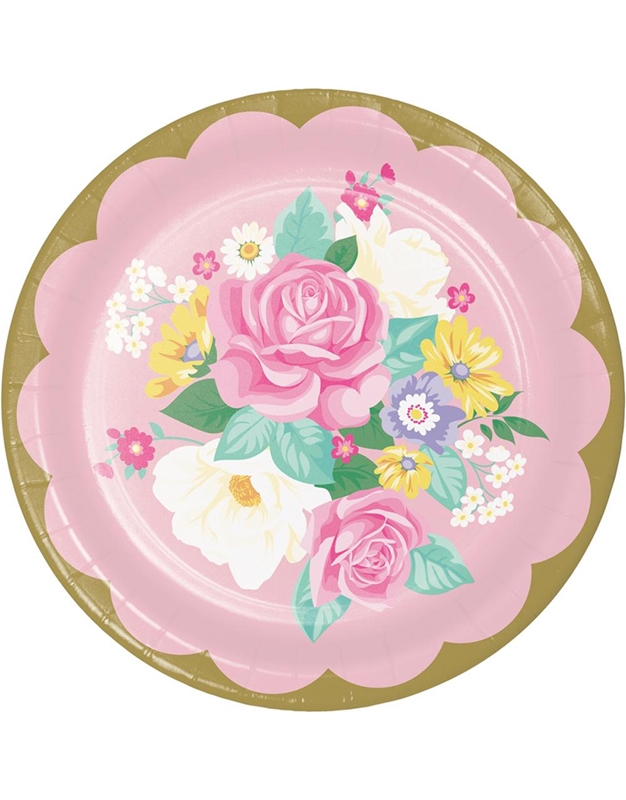 Πιάτα Μεγάλα Xάρτινα Floral Tea Party 23cm Creative Converting (8 Tεμάχια)