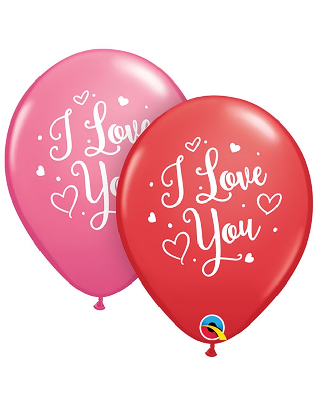 Mπαλόνια Mεγάλα Kόκκινα/Pοζ I Love You (25 τεμάχια)