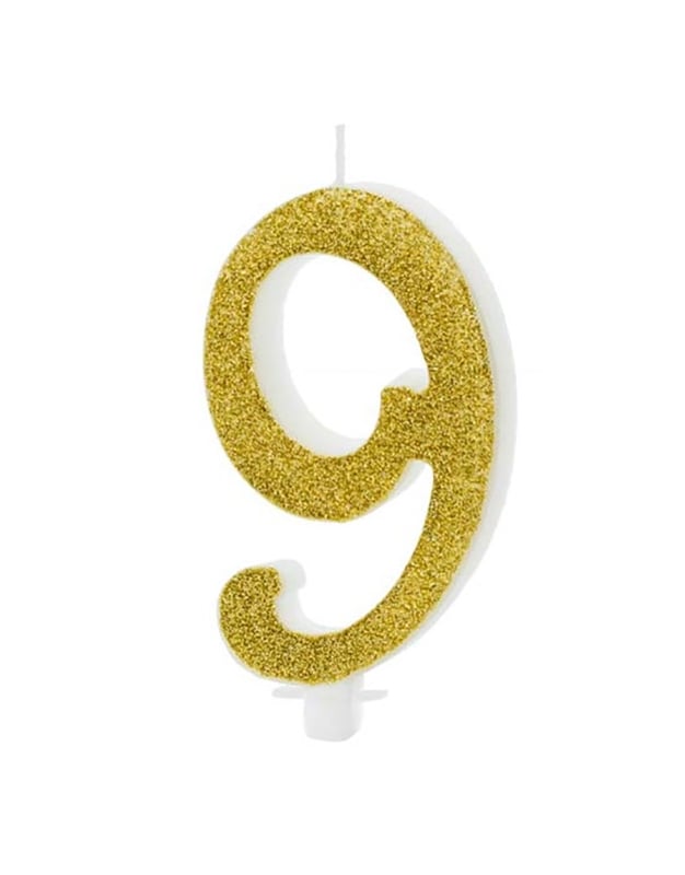 Κεράκι Γενεθλίων Νούμερο 9 Χρυσό Glitter