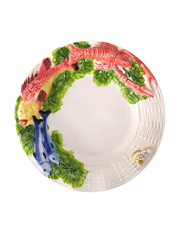 Σαλατιέρα Στρογγυλή Kεραμική Ψάρια Aστακός (30cm)