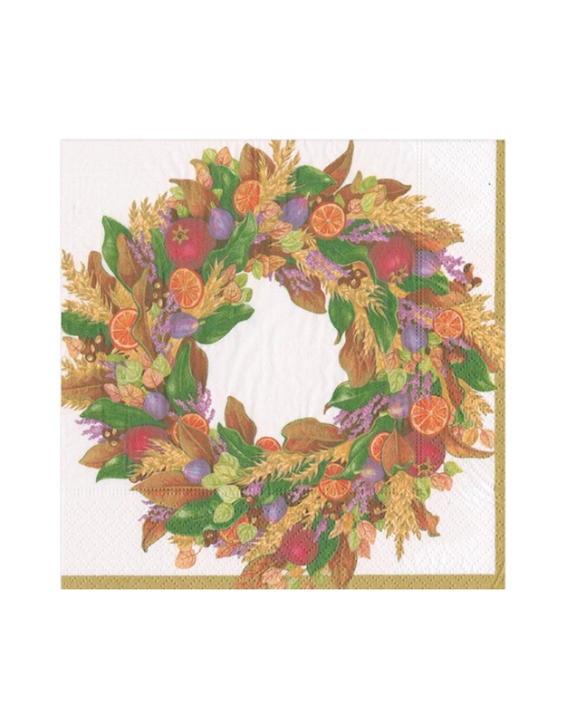 Χαρτοπετσέτες Luncheon Ivory Autumn Wreath 16,5 x 16,5 cm Caspari (20 τεμάχια)