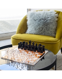 Σκάκι Άσπρο Πορτοκαλί με άλογα από plexi glass 35cm x 35cm