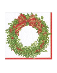 Χαρτοπετσέτες Mικρές "Boxwood And Berries Wreath" 12.5x12.5cm Caspari (20 τεμάχια)