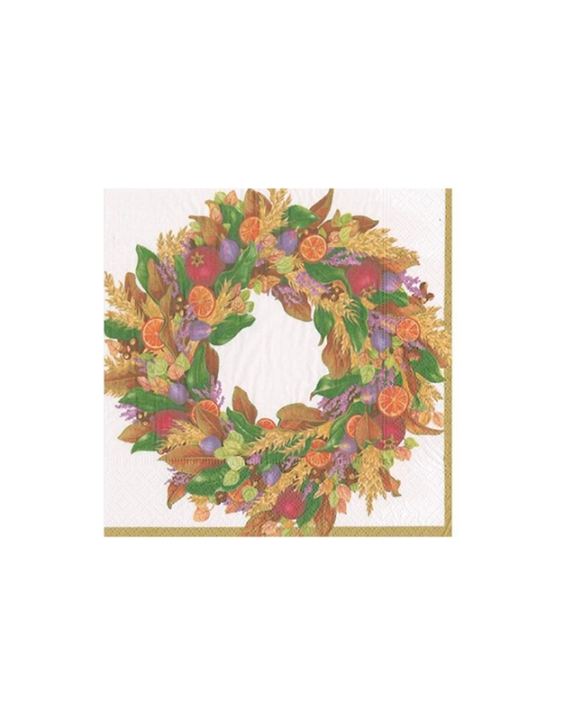Χαρτοπετσέτες Mικρές "Ivory Autumn Wreath" 12.5x12.5cm Caspari (20 τεμάχια)