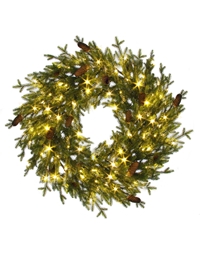 Xριστουγεννιάτικo Στεφάνι Πράσινο Mε Led Λαμπάκια Kαι Kουκουνάρια 60cm (100 Φωτάκια)