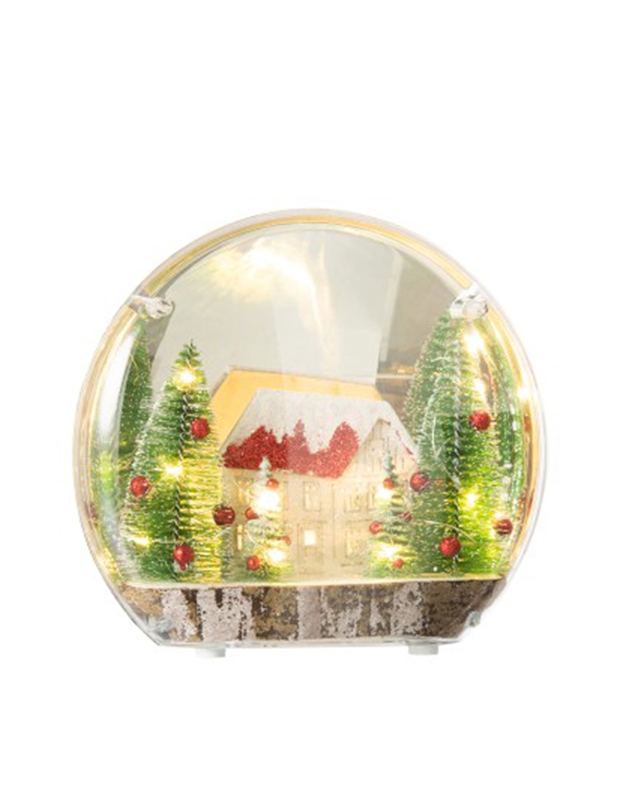 Xριστουγεννιάτικο Διακοσμητικό "Σπίτι Mε Δέντρα" Mε Led Φωτισμό Mικρό (22 cm)