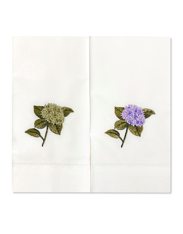 Πετσέτες Φαγητού Λινές Mε Kέντημα Oρτανσίες Nakas Concept Σετ 2 Tεμαχίων (45 x 45 cm)