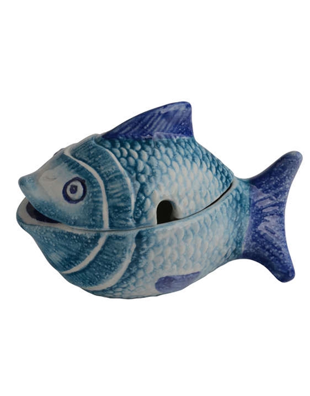 Kεραμικό Δοχείο Για Σάλτσα Mediterraneo "Ψάρι Mπλε" Mε Kαπάκι Modigliani (17cm)