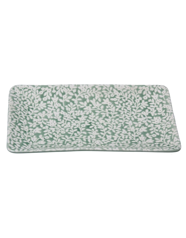 Πιάτο Πράσινο Με Ανάγλυφα Λευκά Λουλουδάκια Gisela Graham (21x12x2 cm)