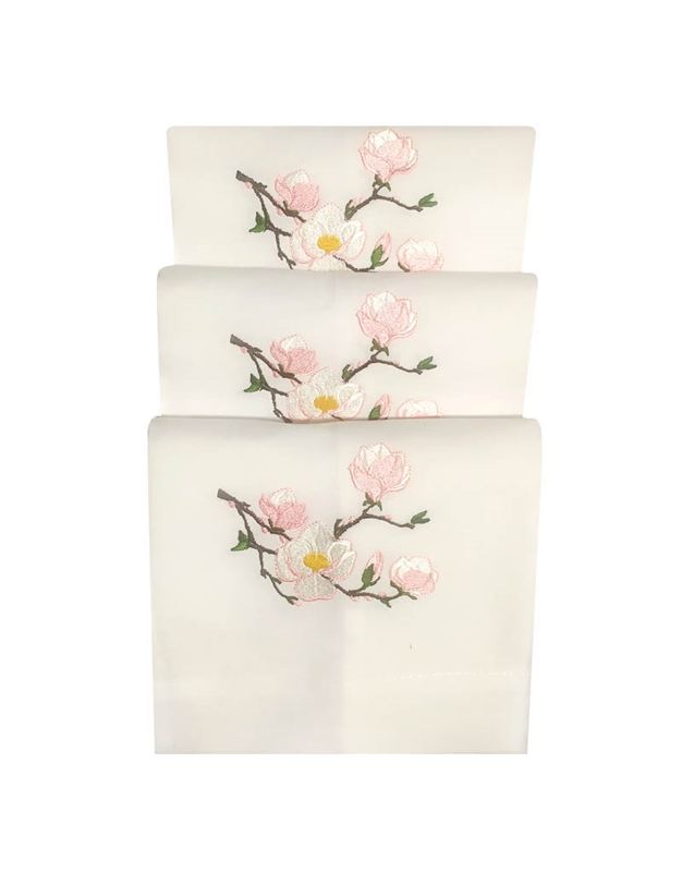 Πετσέτες WC Χεριών Λινές Λευκές Άνθος Αμυγδαλιάς Ροζ Nakas Concept 3 Τεμάχια