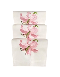 Πετσέτες WC Χεριών Λινές Λευκές Λίλιουμ Ροζ Nakas Concept 3 Τεμάχια