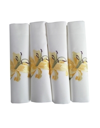 Πετσέτες Φαγητού Λευκές Λίλιουμ Κίτρινο Nakas Concept Σετ 4 Tεμαχίων (50 χ 50 cm)