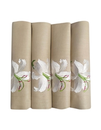 Πετσέτες Φαγητού Λινές Μπεζ Λίλιουμ Λευκό Nakas Concept Σετ 4 Τεμαχίων (50 x 50 cm)
