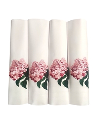 Πετσέτες Φαγητού Λευκές Ορτανσία Ροζ NakasConcept Σετ 4 Tεμαχίων (50 x 50 cm)