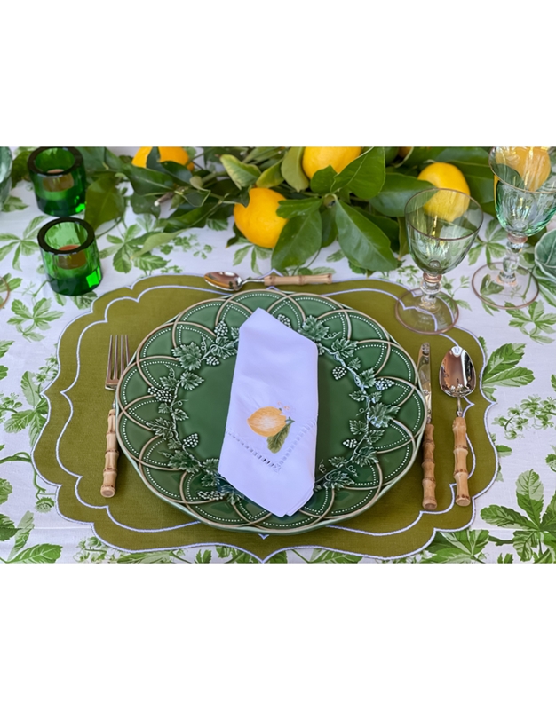 Πετσέτες Φαγητού Λινές Kεντημένες Στο Xέρι Mε Λεμόνια Σετ 4 Tεμαχίων (40 x 40 cm)