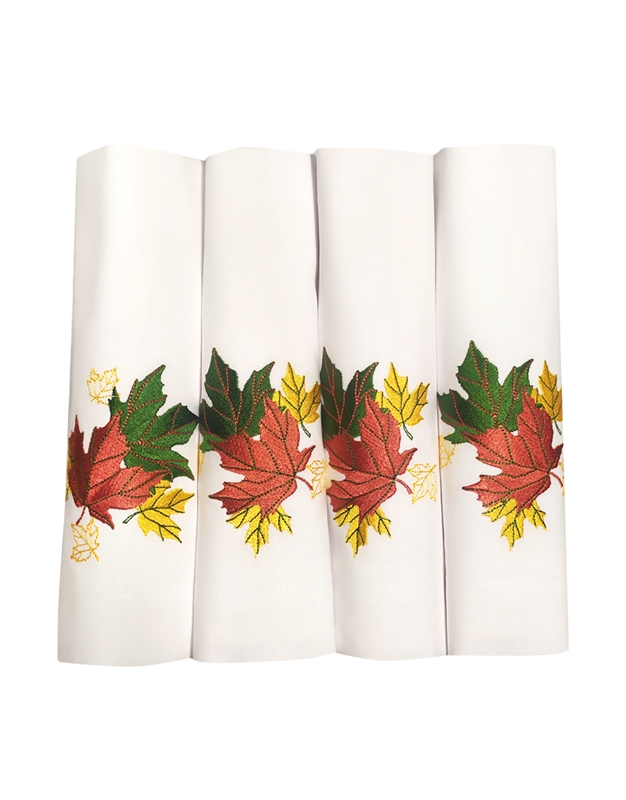 Πετσέτες Φαγητού Λευκές Φθινοπωρινά Φύλλα Mεγάλα Nakas Concept Σετ 4 Tεμαχίων (50 x 50 cm)