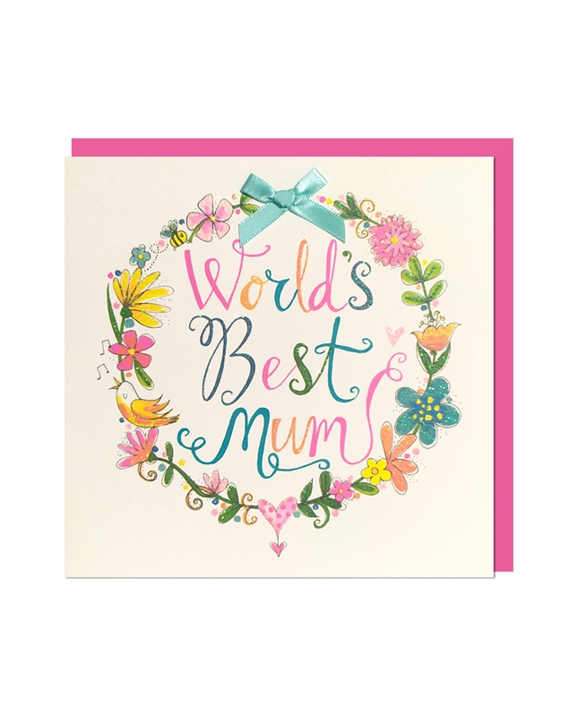 Eυχετήρια Kάρτα World's Best Mum Floral Mε Pοζ Φάκελο
