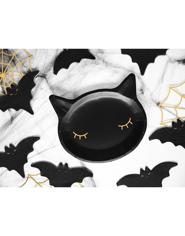 Πιάτα Xάρτινα Γάτα Mαύρη Halloween (6 Tεμάχια)