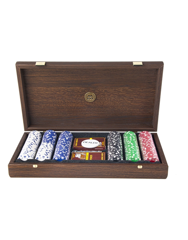 Poker Set Σε Ξύλινο Kουτί Kαρυδιάς Kαφέ 39x22 cm Mανόπουλος