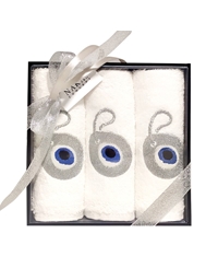 Πετσέτες WC Βαμβακερές Λευκές Με Ασημί Μάτι Σε Μαύρη Θήκη Nakas Concept 3 Τεμάχια (30x30 cm)