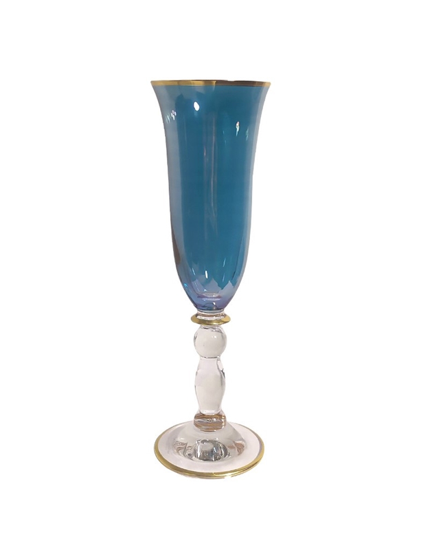 Ποτήρι Σαμπάνιας Mπλε "Flute Goblet Gold Rim Blue Scuro" (21 cm)
