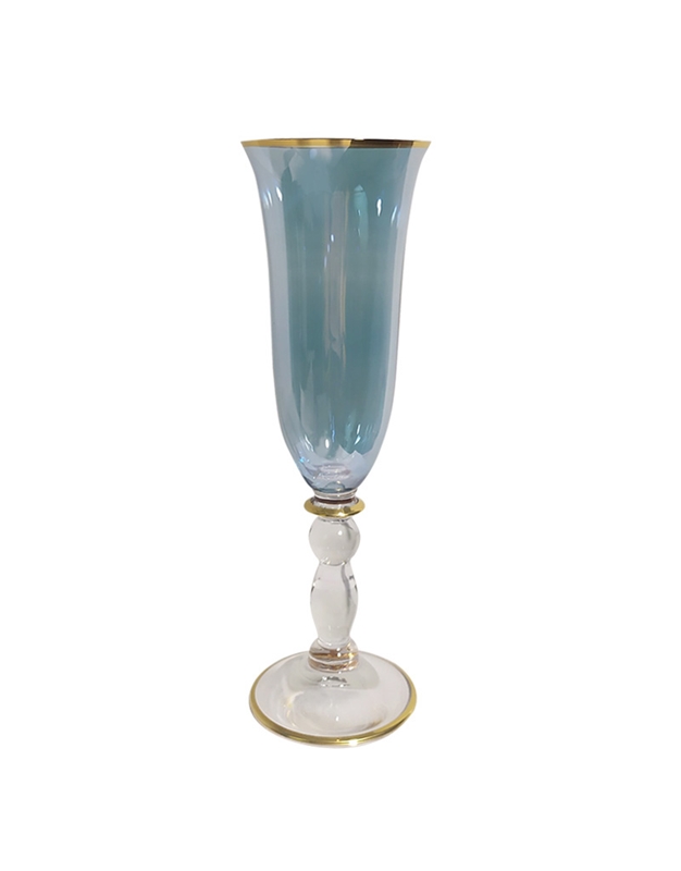 Ποτήρι Σαμπάνιας Γαλάζιο Γυάλινο "Flute Goblet Gold Rim Blue Azzuro" (21 cm)