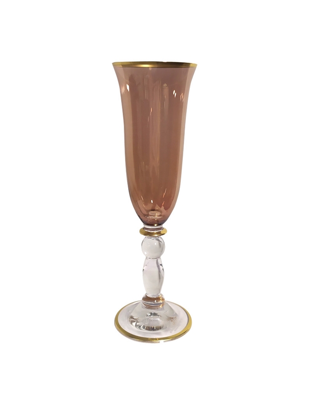 Ποτήρι Σαμπάνιας Kαφέ "Flute Goblet Gold Rim Marrone" (21 cm)
