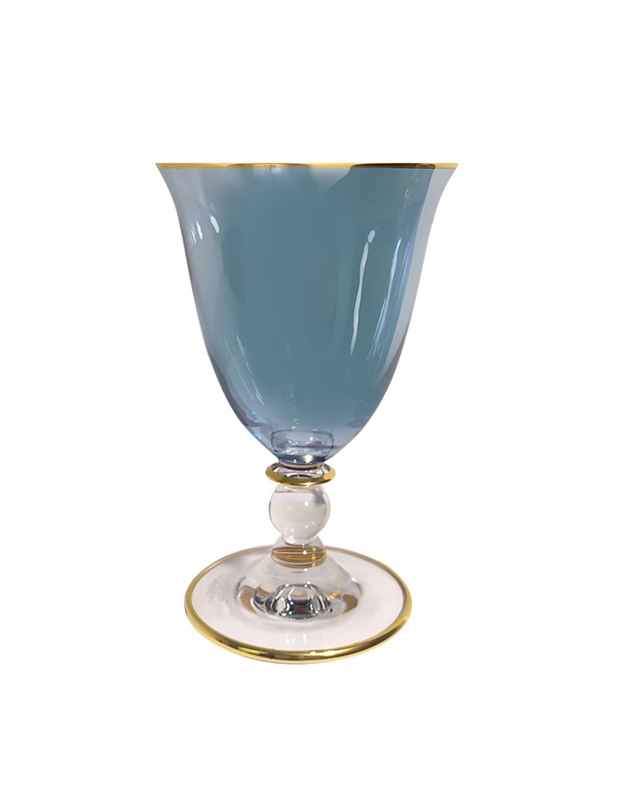 Ποτήρι Νερού Γαλάζιο Γυάλινο "Goblet Gold Rim Blue Azzurro" (15 cm)