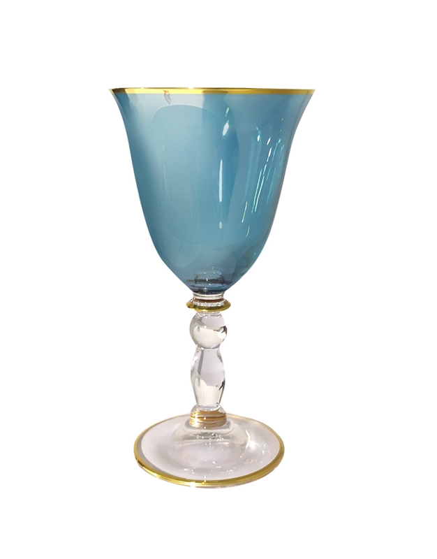 Ποτήρι Κρασιού Mπλε Tall Design Mπλε "Goblet Gold Rim Blue" (15 cm)