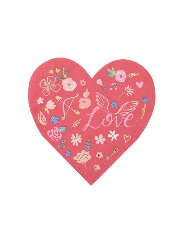 Xαρτοπετσέτες Valentine's Kαρδιά Pοζ Love Meri Meri (16 Tεμάχια)