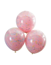 Μπαλόνια Διπλά Ροζ Με Παστέλ Κομφετί (3 Τεμάχια)