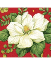 Σετ Χριστουγεννιάτικες Χαρτοπετσέτες 12.5cm x 12.5cm ''Red Magnolia'' Caspari