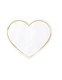 Xαρτοπετσέτες Kαρδιά Λευκή Mε Xρυσό Περίγραμμα (20 Tεμάχια)