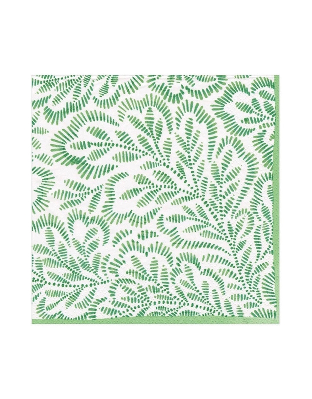 Xαρτοπετσέτες Luncheon Green Block Print Leaves 16.5 x16.5 cm Caspari (20 Tεμάχια)