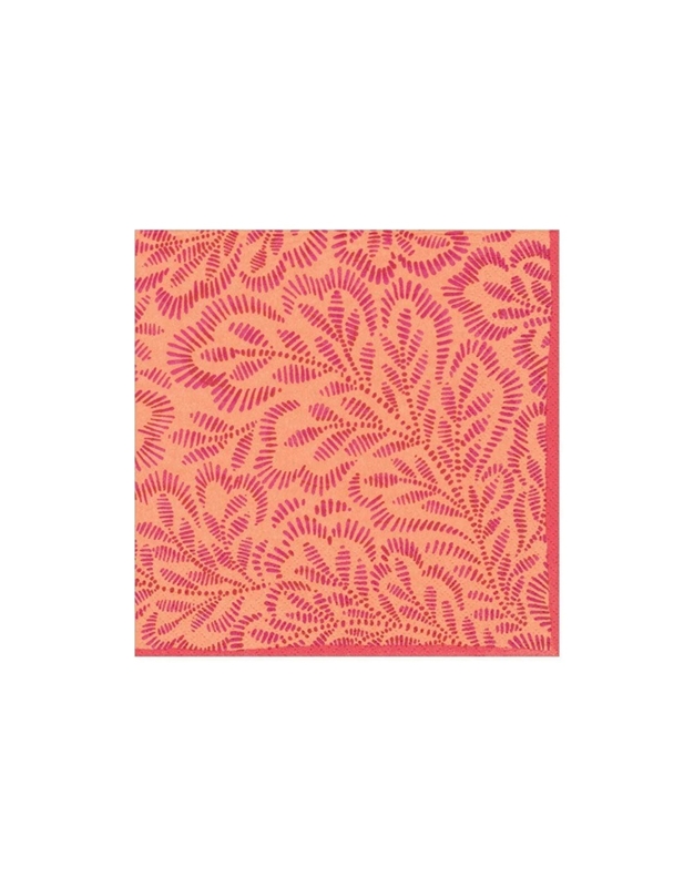 Xαρτοπετσέτες Cocktail Fuchsia Orange Block Print Leaves 12.5x12.5cm Caspari (20 Tεμάχια)
