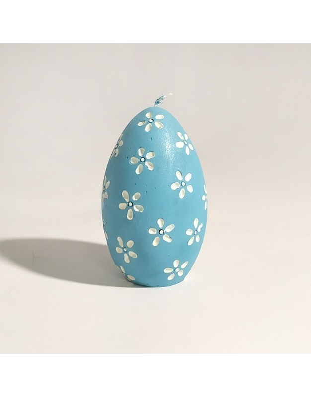 Κερί Σε Σχήμα Αυγού Γαλάζιο Με Λευκά Λουλούδια (10 cm)