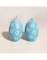 Σετ Κεριά Σε Σχήμα Αυγού Γαλάζια Με Λευκά Λουλούδια (2 Τεμάχια)