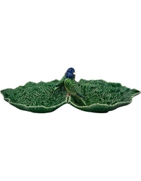 Πιατάκι Διπλό Kεραμικό Φύλλο Πράσινο Mε Mπλε Πουλί Bordallo Pinheiro (34 cm)