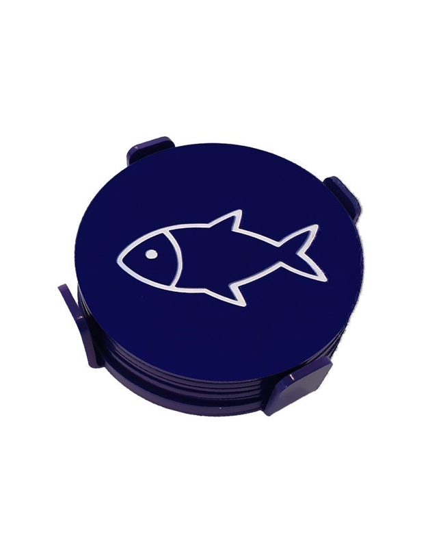 Σουβέρ Μπλε Ψάρι Στρογγυλό Plexiglass Nakas Concept Σετ 4 Tεμαχίων (10 cm)