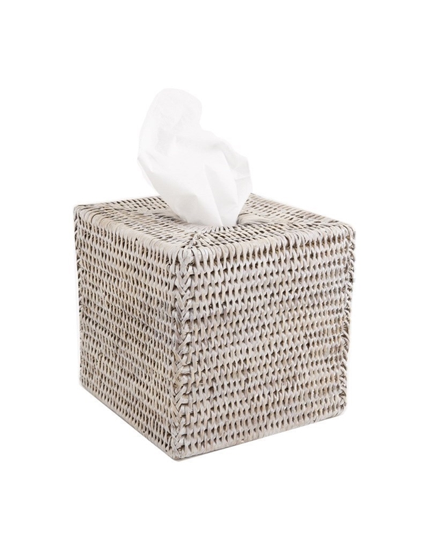 Tissue Box Θήκη Τετράγωνη Για Χαρτομάντηλα Rattan Λευκή