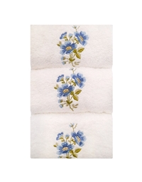 Πετσέτες WC Χεριών Βαμβακερές Λευκές Με Γαλάζια Λουλούδια Nakas Concept (3 Τεμάχια)