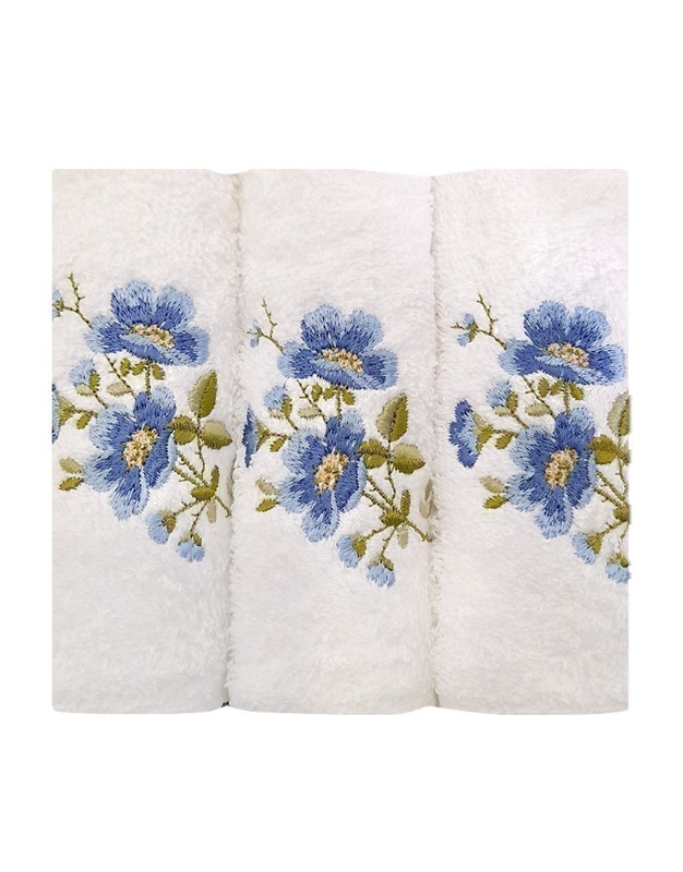 Πετσέτες WC Βαμβακερές Λευκές Με Γαλάζια Λουλούδια Nakas Concept (3 Τεμάχια)
