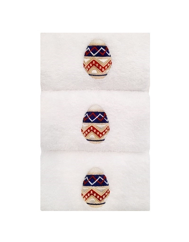 Πετσέτες WC Χεριών Βαμβακερές Λευκές Με Πολύχρωμα Πασχαλινά Αυγά (3 Τεμάχια)