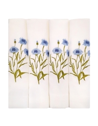 Πετσέτες Φαγητού Λευκές Λινές Με Γαλάζια Λουλούδια Αγρού Nakas Concept Σετ 4 Tεμάχια (50 x 50 cm)
